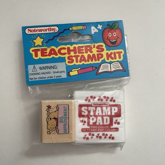 NEW VTG Noteworthy “Big Improvement” Stamp Ink Kit Teacher School 1997 Deadstock - Picture 1 of 5